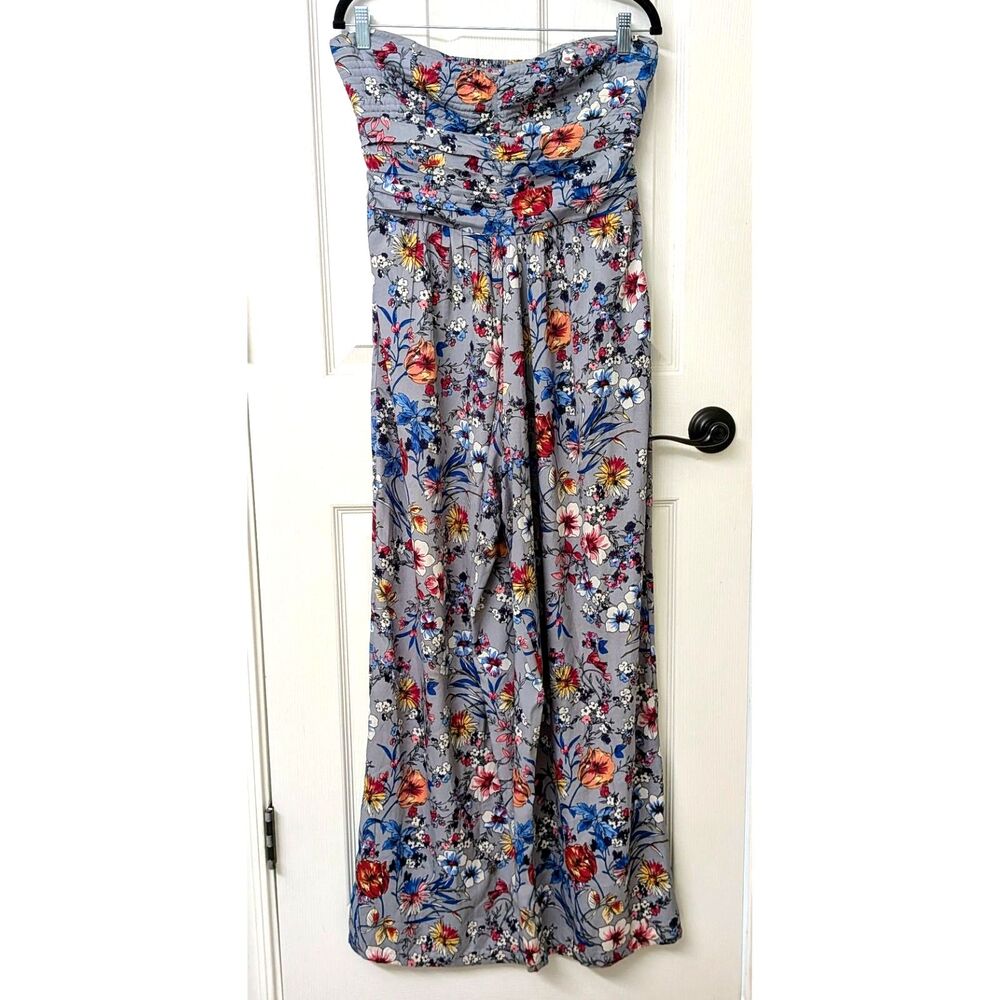 Band of Gypsies Floral Strapless Jumpsuit Boho Chic Wide Leg | SZ Large